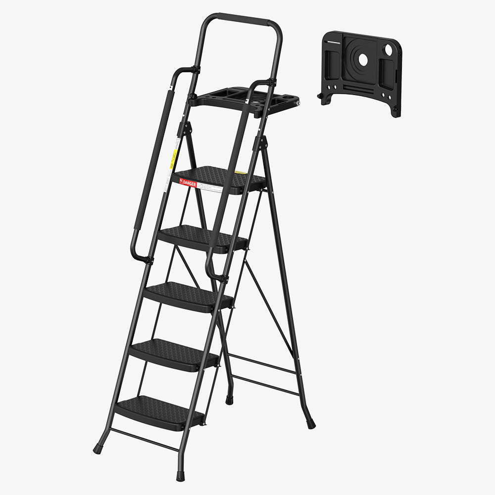 HBTower 5 Step Steel Ladder With Tool Tray