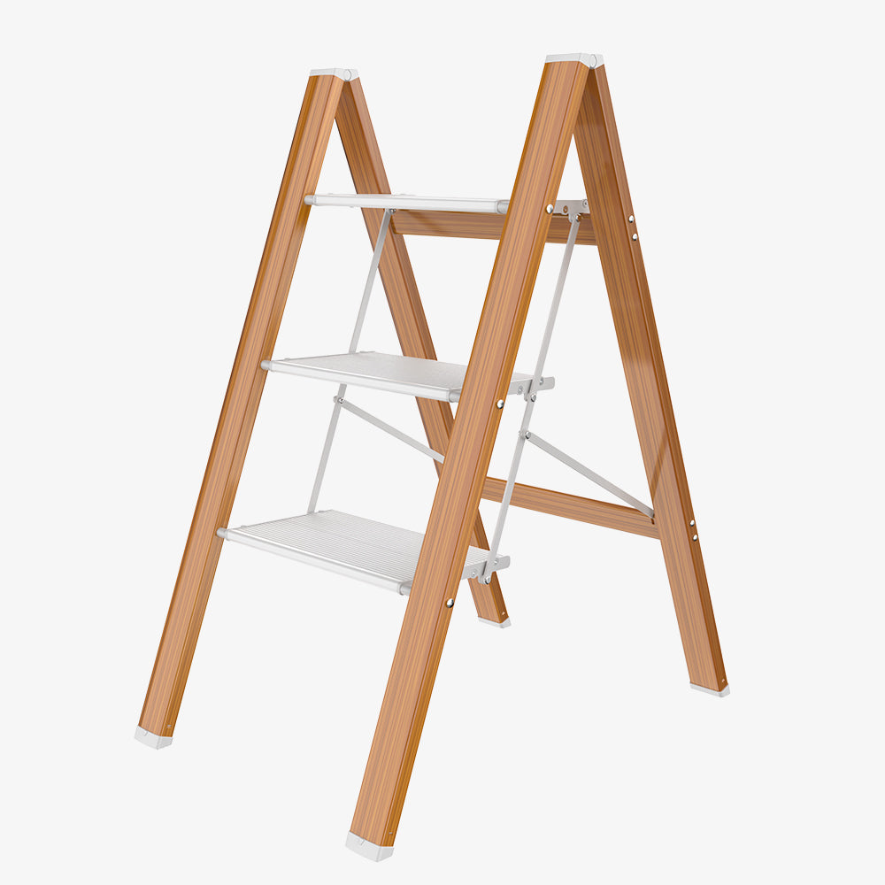 HBTower 330 Lbs Capacity 3 Step Aluminum Ladder (Woodgrain)