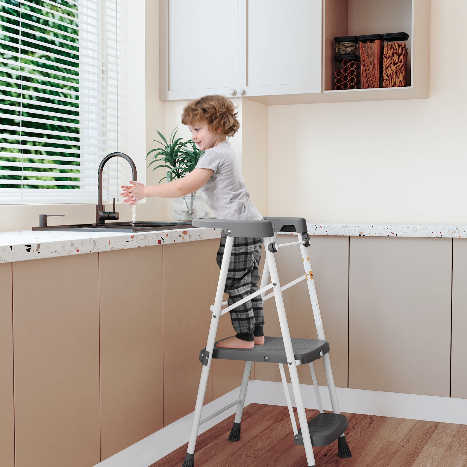 HBTower Kids Kitchen Step Stool with Anti-Drop Railing