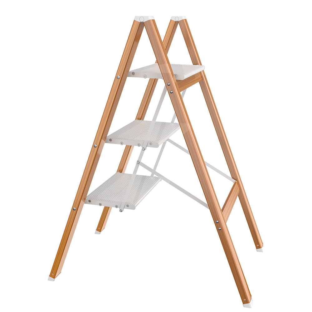 HBTower 330 Lbs Capacity 3 Step Aluminum Ladder (Woodgrain)