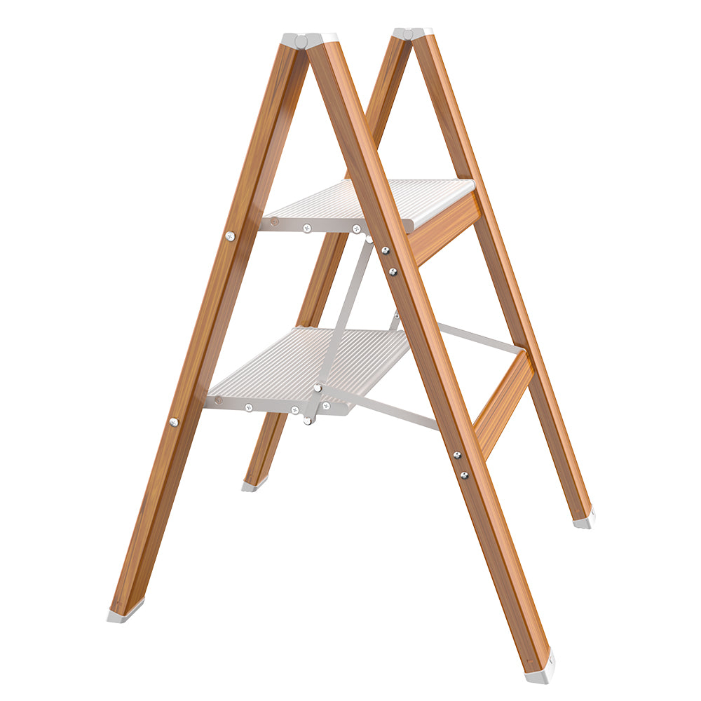 HBTower 330 Lbs Capacity 2 Step Aluminum Ladder (Woodgrain)