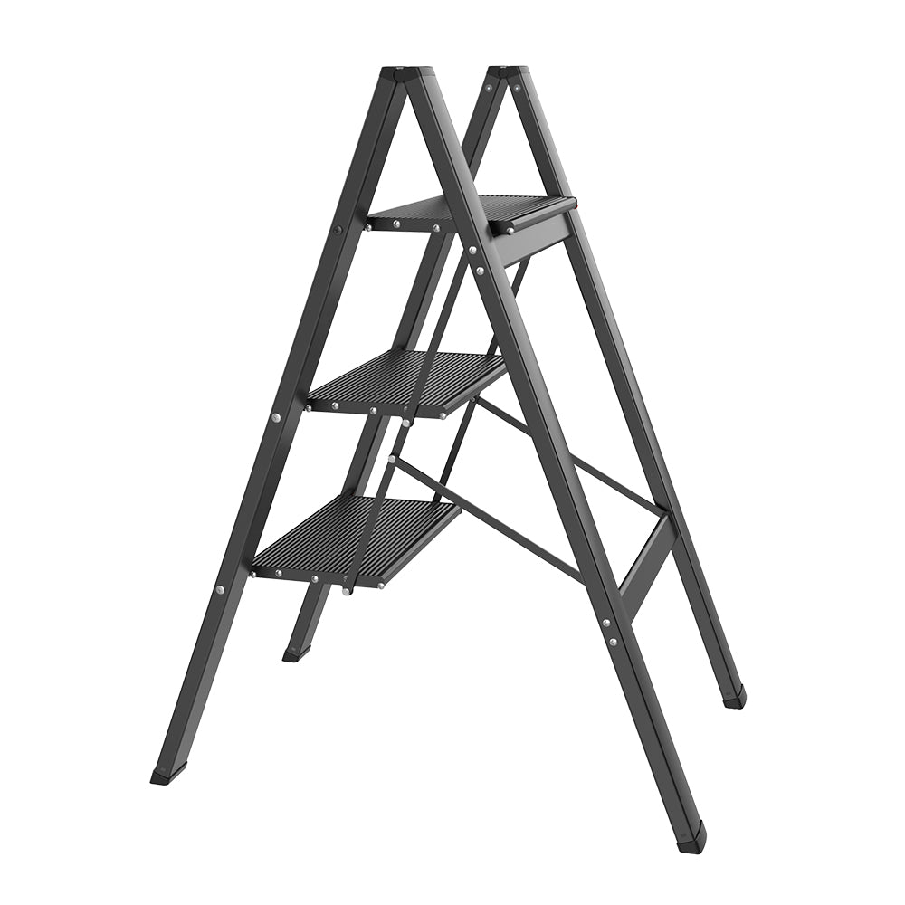 HBTower 330 Lbs Capacity Black 3 Step Aluminum Ladder