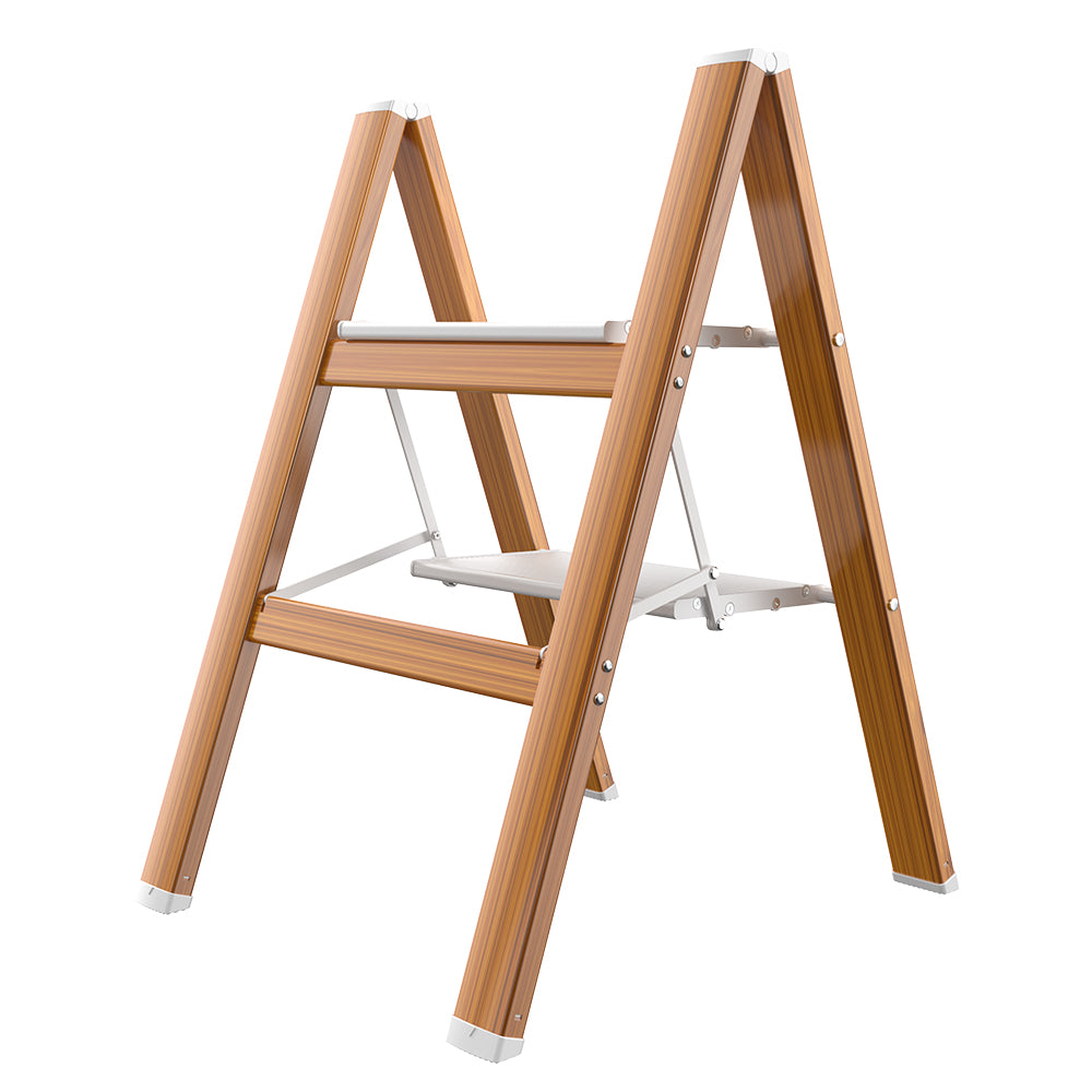 HBTower 330 Lbs Capacity 2 Step Aluminum Ladder (Woodgrain)