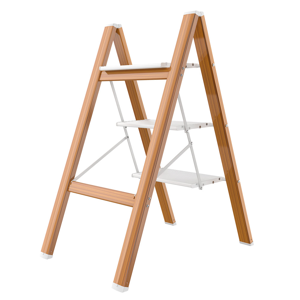 HBTower 330 Lbs Capacity 3 Step Aluminum Ladder (Woodgrain)