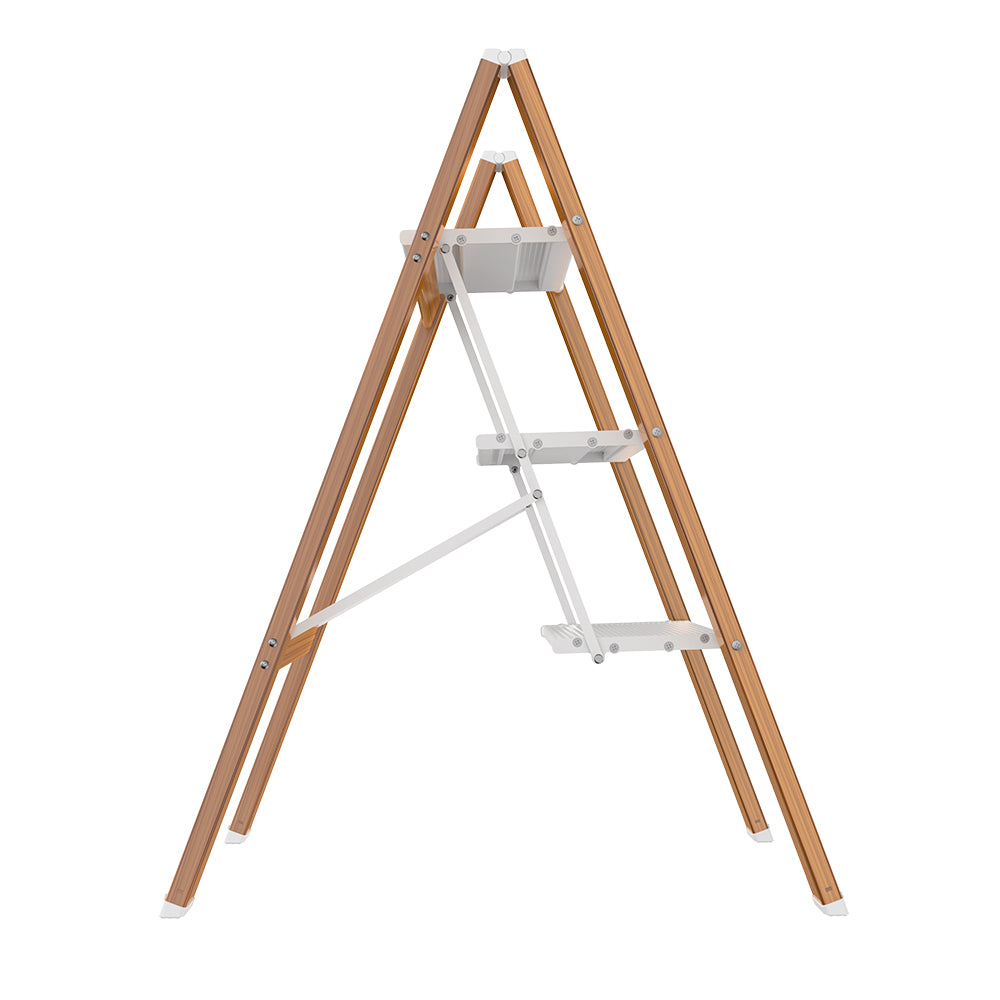 HBTower 330 Lbs Capacity 3 Step Aluminum Ladder (Woodgrain)